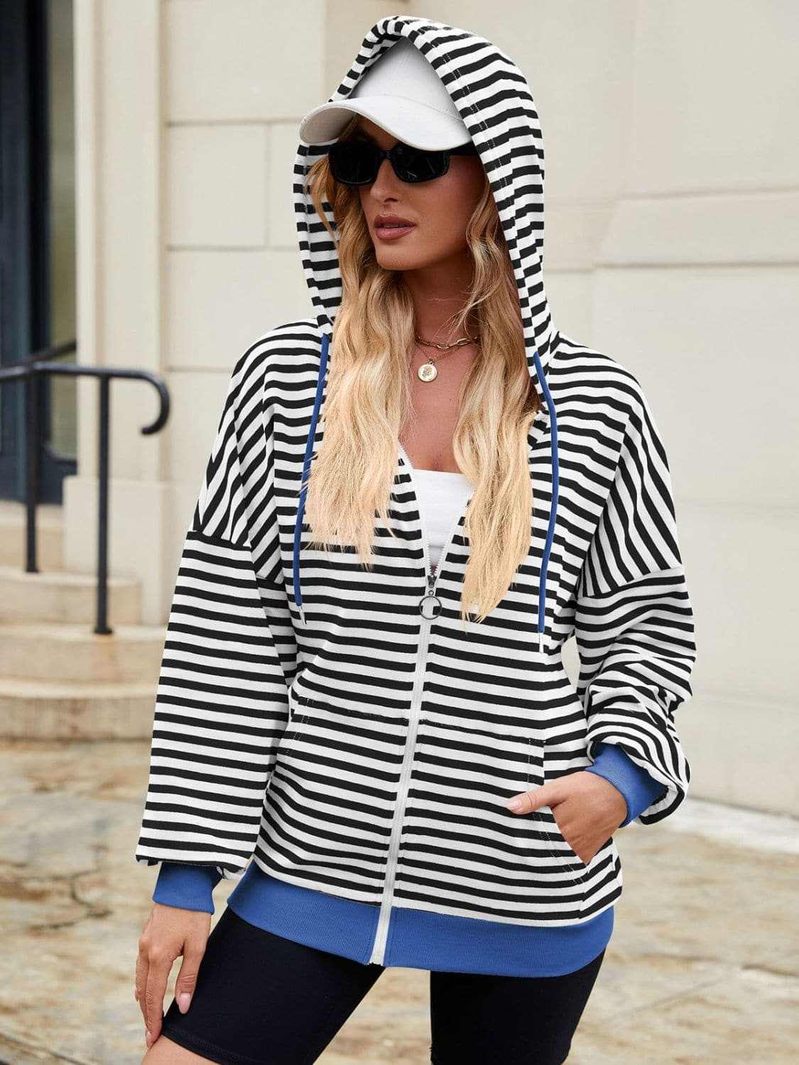 Stylish striped zip-up hoodie - Love Salve